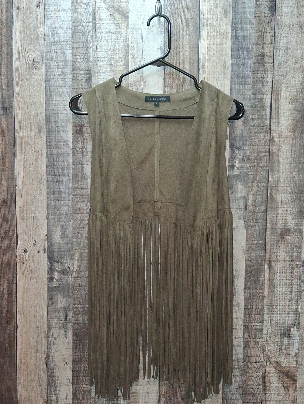 Women's Olive Fringe Boho Vest Size S Small Hot & DELICIOUS Brand Boutique Top